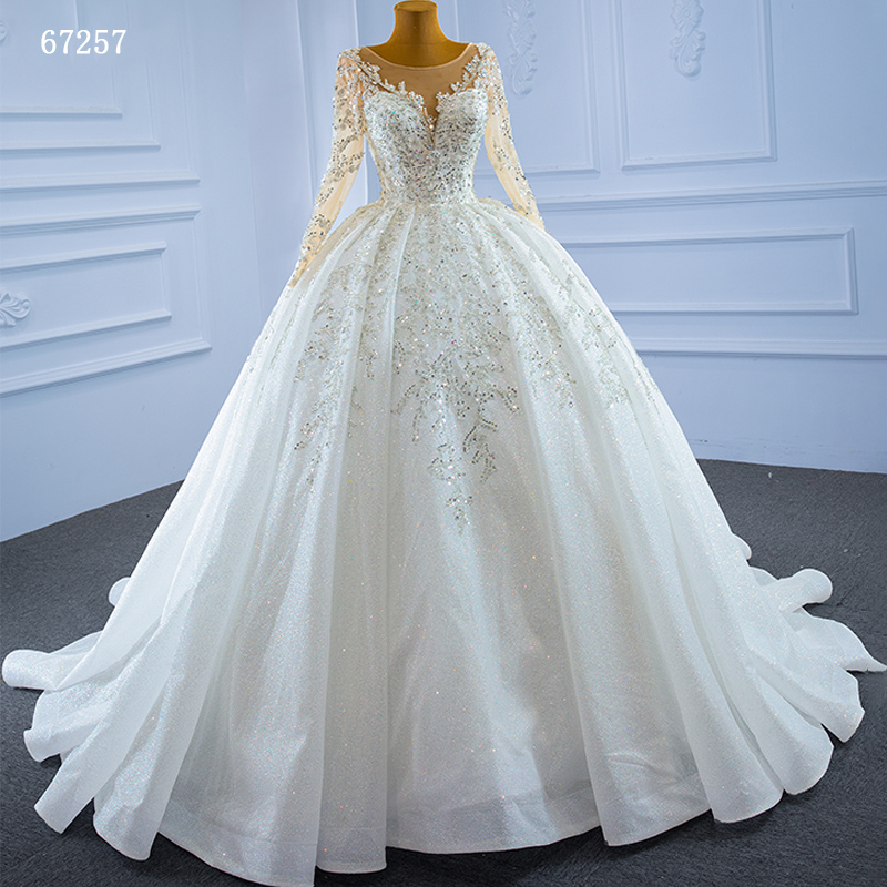 Luxury wedding dress 2022 Long Sleeve beading pearls sexy with train bridal dress